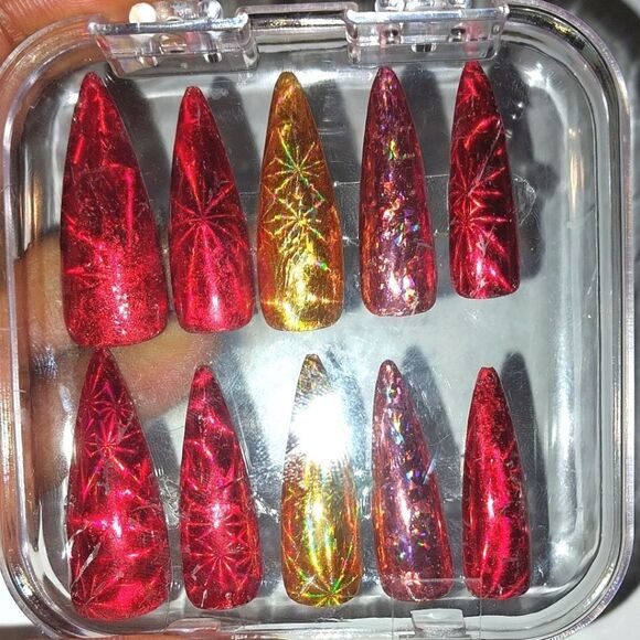 Hand crafted festive press on nails sz Large - Picture 5 of 9